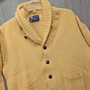 Vintage Lord Jeff Yellow Wool Shawl Collar Cardigan Sweater Mens Large USA Made